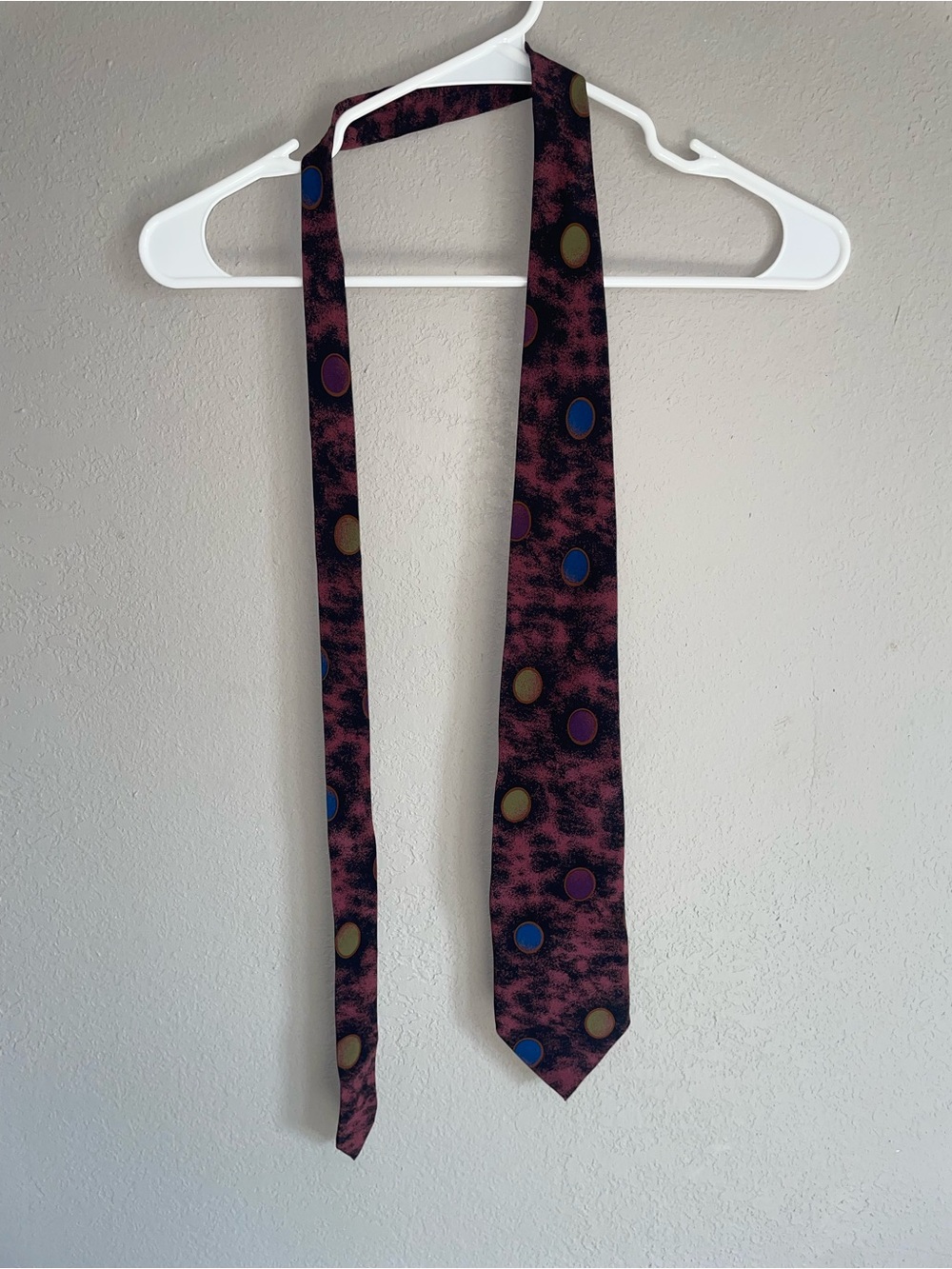 Vintage Men's Burgundy Patterned neck Tie with Multicolor Dots